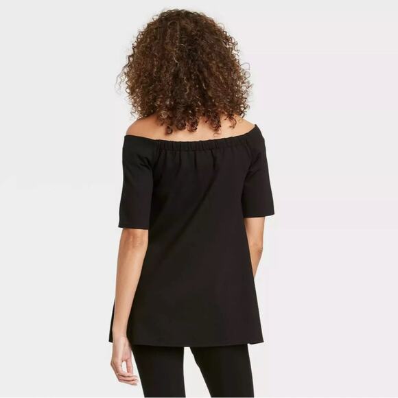 The Nines by HATCHT Maternity Short Sleeve Off the Shoulder Ponte Top Black XL - Picture 5 of 9